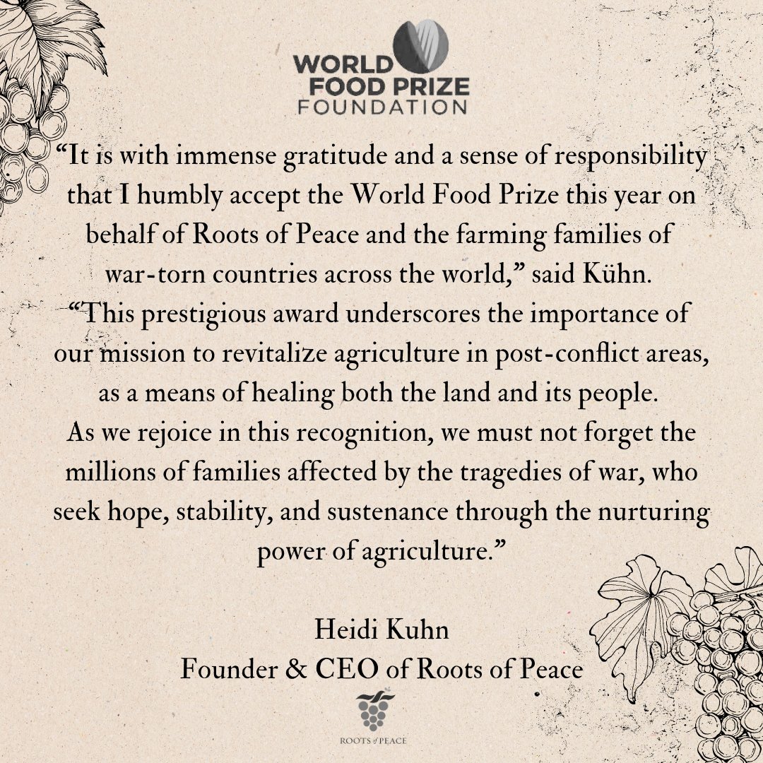 Roots of Peace (@rootsofpeace) on Twitter photo A Message from Founder and CEO Heidi Kuhn, the winner of the 2023 World Food Prize (<a href="/WorldFoodPrize/">World Food Prize Foundation</a>).
#RootsofPeace #HeidiKuhn #WorldFoodPrize #2023WorldFoodPrize A Message from Founder and CEO Heidi Kuhn, the winner of the 2023 World Food Prize (<a href="/WorldFoodPrize/">World Food Prize Foundation</a>).
#RootsofPeace #HeidiKuhn #WorldFoodPrize #2023WorldFoodPrize