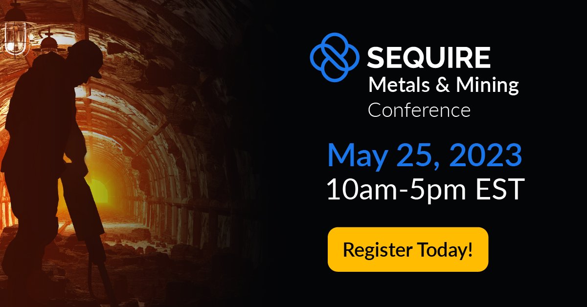 SRAXmedia's tweet photo. Are you interested in investing in the metals and mining industry? Join us at the Sequire Metals and Mining Virtual Conference on May 25, 2023, to learn more about the latest trends and opportunities.
Register now: https://t.co/M4FOatFoTL
#SequireEvents #Metals #Mining https://t.co/Zh0dhaDTLX