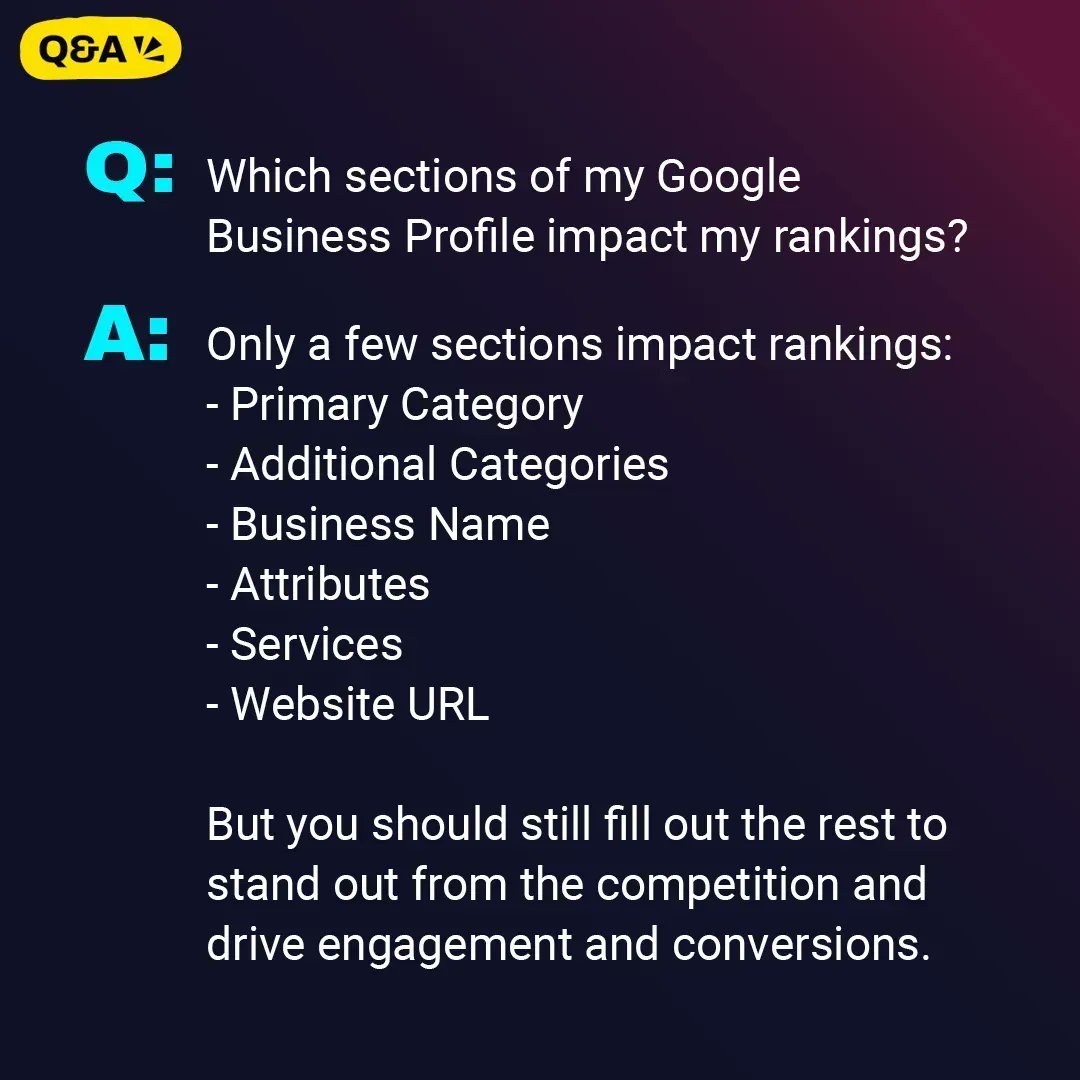Content_Drip's tweet photo. Just a few sections of your Google Business Profile actually impact rankings, but still fill it out because it will help you ✨ convert ✨#conversion #conversionrate #rankings https://t.co/VaWtr14jEm