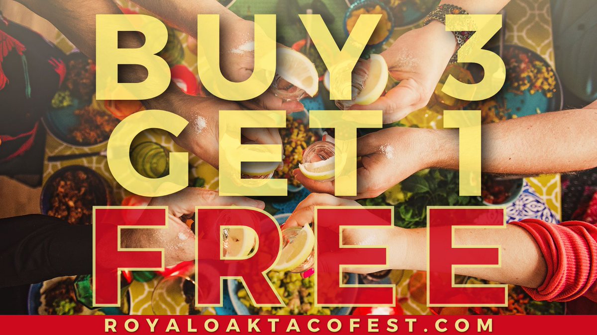 TacoFestRO's tweet photo. From now until June 1st, you can buy 3 tickets and get one for FREE! Make sure to utilize this deal while it lasts because you won’t want to miss the hottest festival of Fourth of July weekend! Get your tickets here, https://t.co/ttRE2RXbgQ https://t.co/kCXG4B4MLO