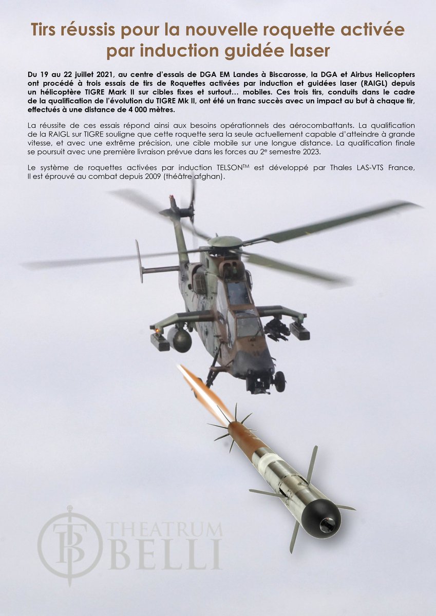 TheatrumBelli's tweet photo. Le #Patroller sera armé avec un lance-roquettes #TELSON (2 ou 4 tubes) de #Thales LAS France qui avait réussi les tests de tirs de la prochaine #roquette guidée laser sur cible mouvante. Ce que ne semble pas pouvoir faire le système #APKWS américain.
@SebLecornu https://t.co/e4XkyckA98