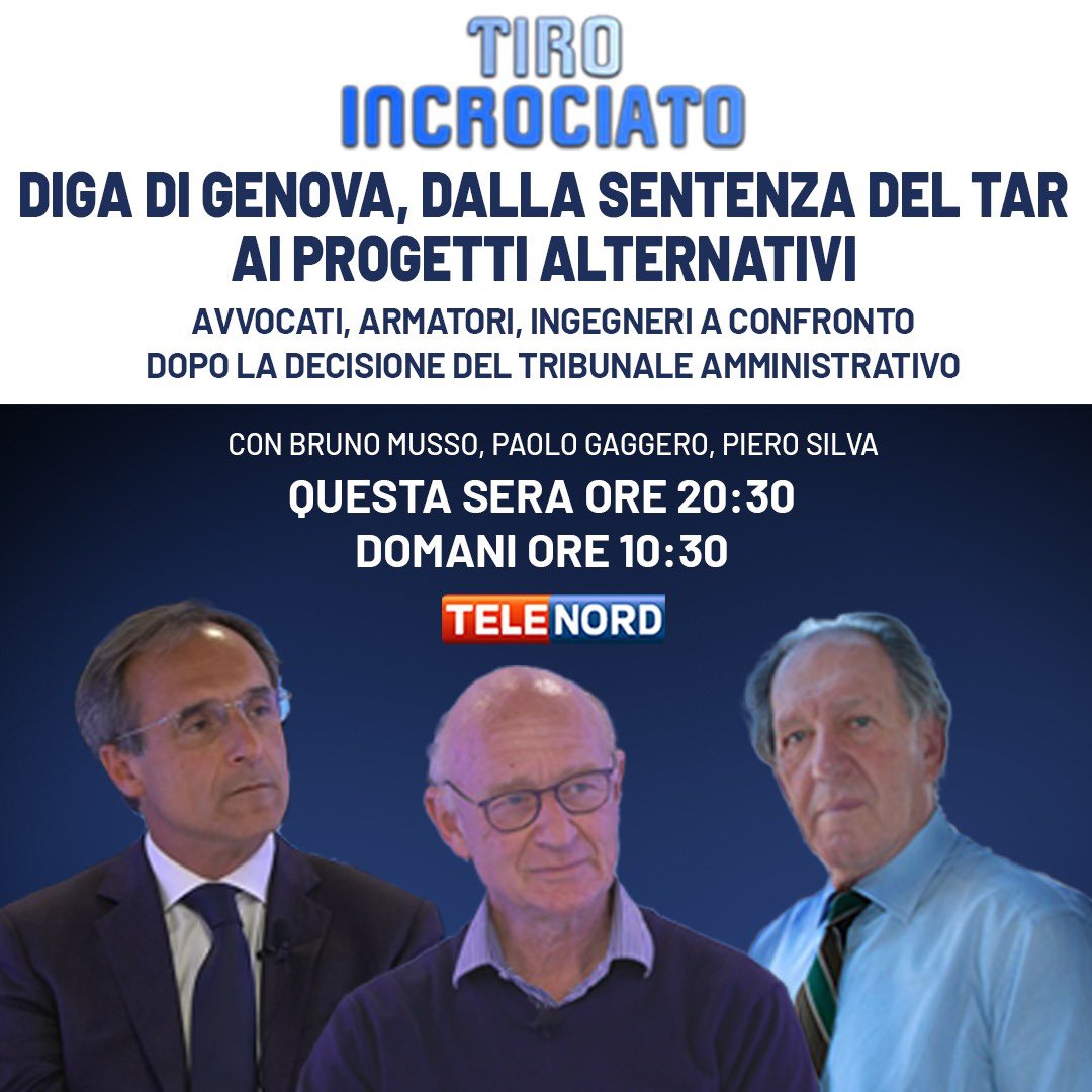 Telenord's tweet image. Nuova #puntata di #TiroIncrociato

Si parlerà della #Diga di #Genova: dalla sentenza del Tar ai progetti alternativi 
Con avvocati, armatori, ingegneri per un confronto dopo la decisione del tribunale amministrativo 

📌questa sera 20:30 e domani ore 10:30 su #Telenord