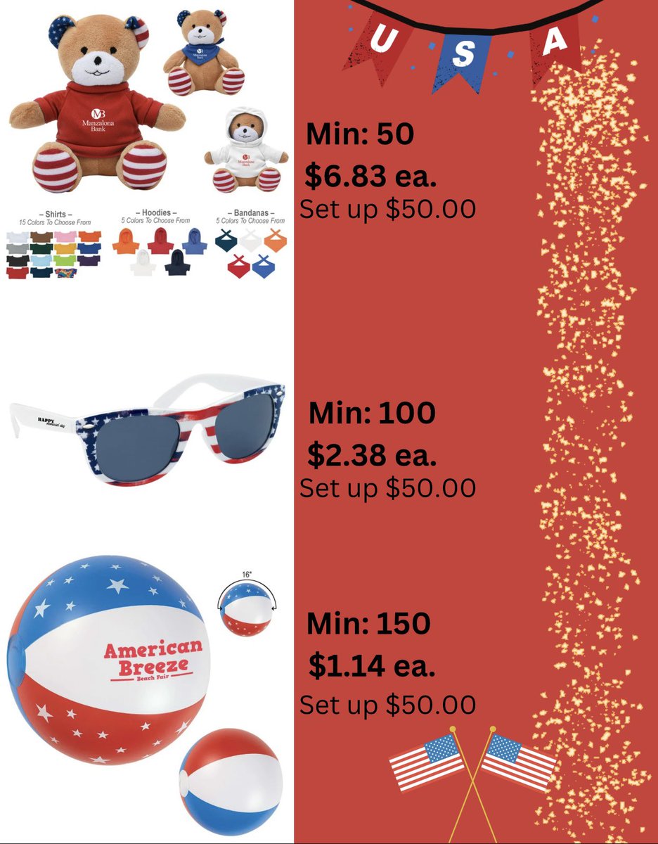Don’t miss out on these great prices! Memorial Day right around the corner!!! 🇺🇸🎆 #MemorialDayWeekend #july4th #promotional #promotionalproducts