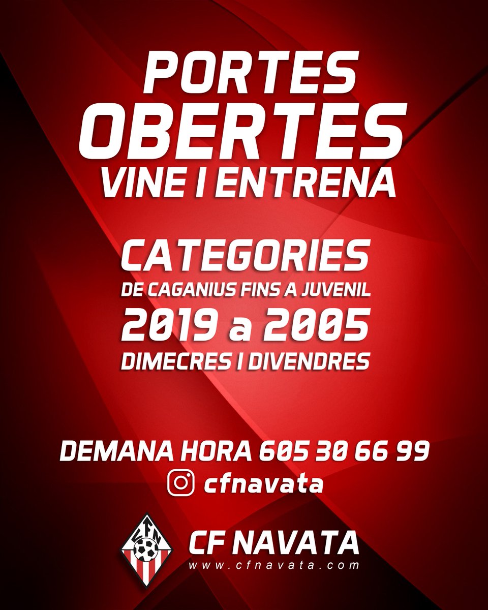 🔴⚪ PORTES OBERTES 🔴⚪ - Vine i entrena.
·
#fcf #cfnavata #familiacfnavata #valors #futbolbase #fem