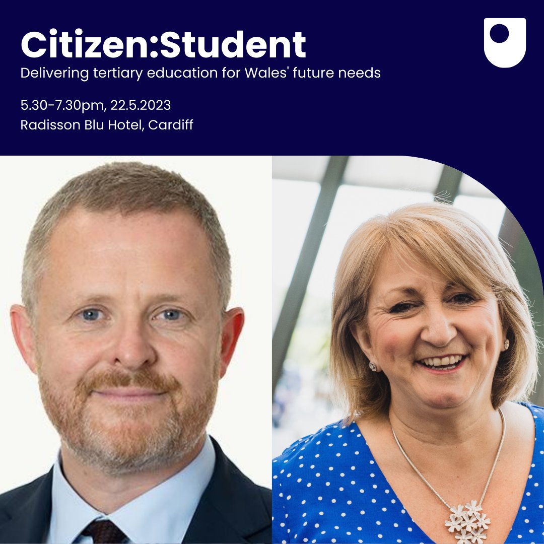 Join us to explore the community benefit of ‘students as citizens’ and ‘citizens as students’.

📣 Citizen:Student - Delivering tertiary education for Wales' future needs 🎓🌍

⏰ 5.30-7.30 pm
📅Monday 22 May 2023
📍 Radisson Blu, Cardiff

ℹ️ Register: tocyn.cymru/en/event/93f95…