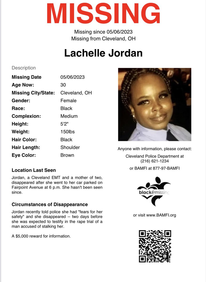 BAM_FI's tweet photo. Cleveland, OH: 30y/o Lachelle Jordan, Cleveland EMT and mother of 2, disappeared after she went to her car parked on Fairpoint Ave at 6pm. She hasn't been seen since.  Jordan recently told police she had "fears for her safety…”

https://t.co/0hgxP70JIV 
#HelpUsFindUs https://t.co/CCBNJBb92M