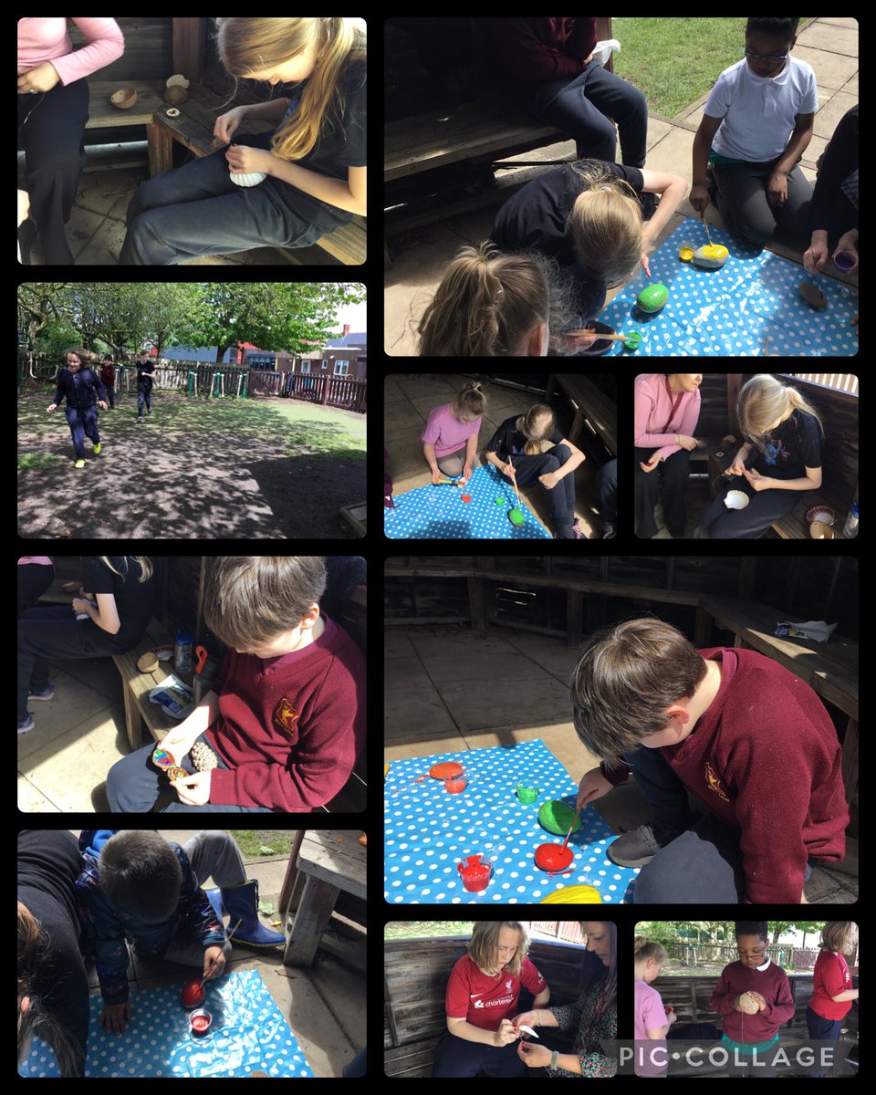 ricelaneoak's tweet photo. Decorating stones and making hanging mobiles in Forest School. https://t.co/KqF3RMrnkm