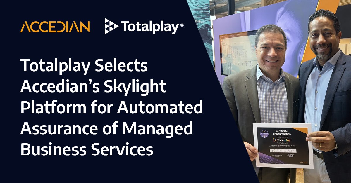 SergioBea4's tweet photo. @TotalplayEmp has selected Accedian Skylight to automate assurance for the full lifecycle of their new managed business services – from delivery and activation, to continuous monitoring for assured customer experience. Read the press release here >> https://t.co/jJS7L2Wd2Q https://t.co/tDvk58rqtl