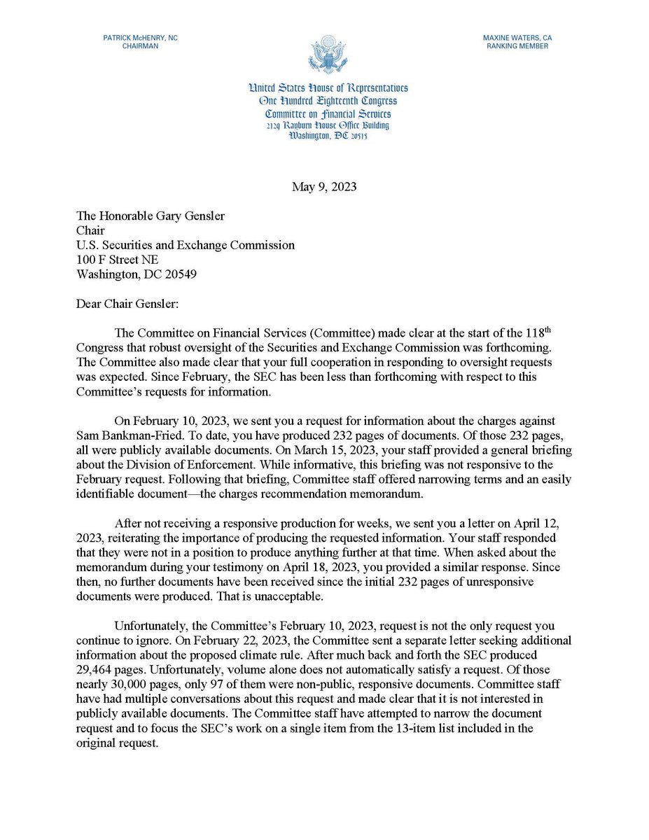 RepHuizenga's tweet photo. We are tired of the stonewalling from @SECGov. During a @FinancialCmte hearing, @GaryGensler said he respects the role of congressional oversight. If Chair Gensler won’t live up to his own standard and answer our questions, we’ll make sure someone from his staff does for him. https://t.co/EY9AyMT425