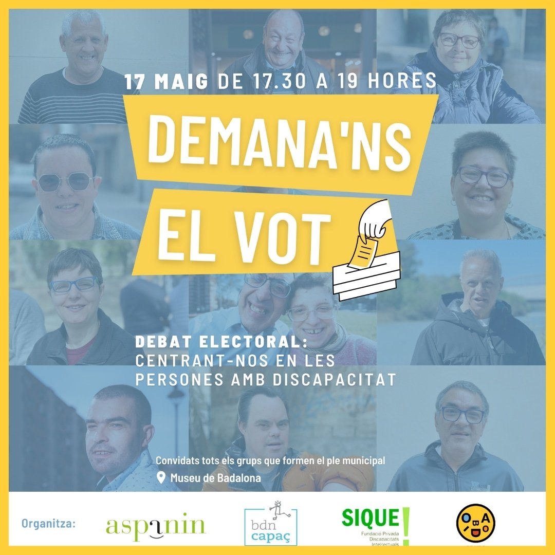 Obaido_Ass's tweet photo. 📣IMPORTANT! Conjuntament amb @FundacioSique @Aspanin_ass i @bdncapac hem organitzat un debat electoral amb els principals partits polítics de la ciutat. 
Esteu totes convidades el 17 de maig a les 17:30 al Museu de Badalona!!  
#eleccions28M #Badalona #Debat #Política https://t.co/1Rzc7q3hdO