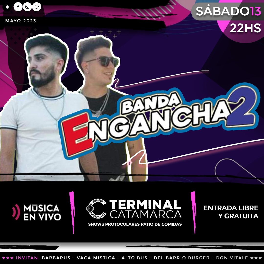 terminalcata's tweet photo. ⭐⭐⭐ ATENCIÓN #CATAMARCA ⭐⭐⭐

MÚSICA EN VIVO Y LA MEJOR GASTRONOMÍA 🍔🍟

🟣 VIERNES 12.05 👉 #CasaDeLocos y #JulyPereyra (22 Hs.) ENTRADA LIBRE Y GRATUITA ❗❗❗

🔵 SÁBADO 13.05 👉 #BandaEnganchaDos (22 Hs.) ENTRADA LIBRE Y GRATUITA ❗❗❗ https://t.co/m5YJJR6mxv