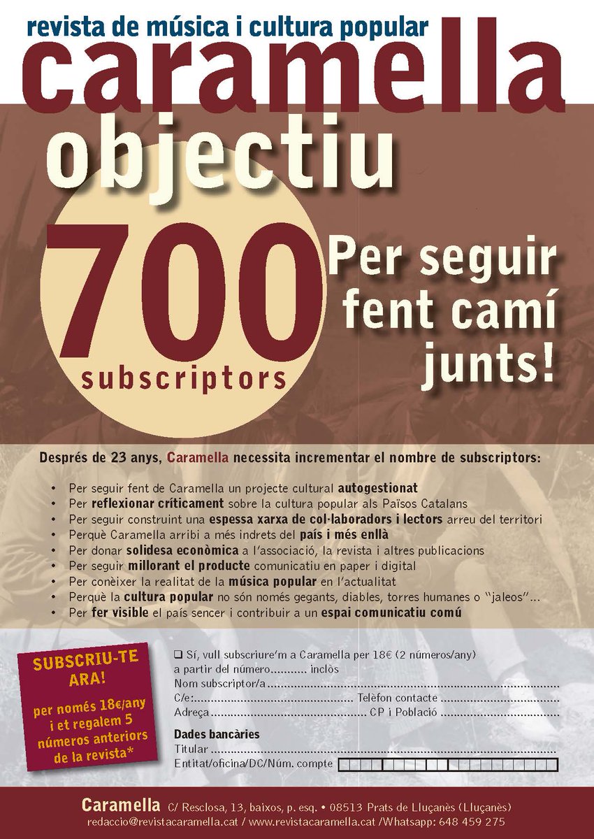 RevCaramella's tweet photo. 24 anys i encara no us heu subscrit a @RevCaramella ? Vinga, que ara és el moment!! 18€/any. Heu trobat alguna cosa més barata? #Objectiu700 https://t.co/qwQgm4jBEV