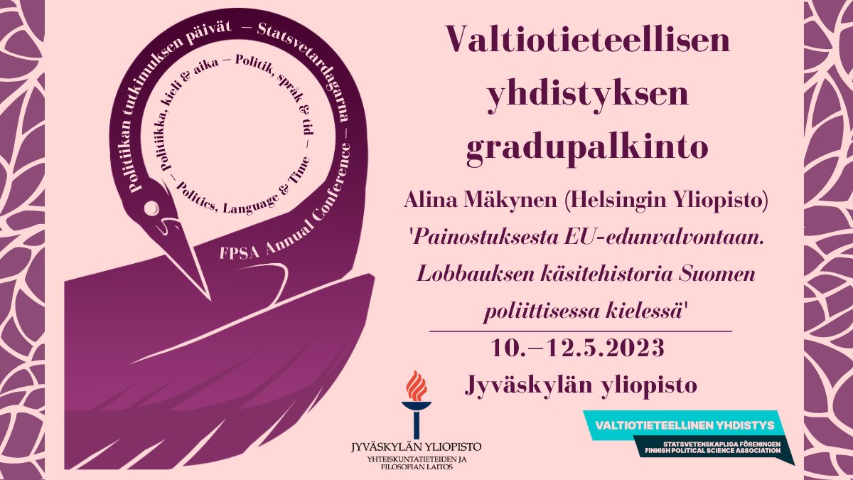 JyuYfi's tweet photo. @VTY_FPSA'n pro gradu -palkinnon on saanut Alina Mäkynen Helsingin yliopistosta. Onnittelut! https://t.co/ehpbbw3fw6