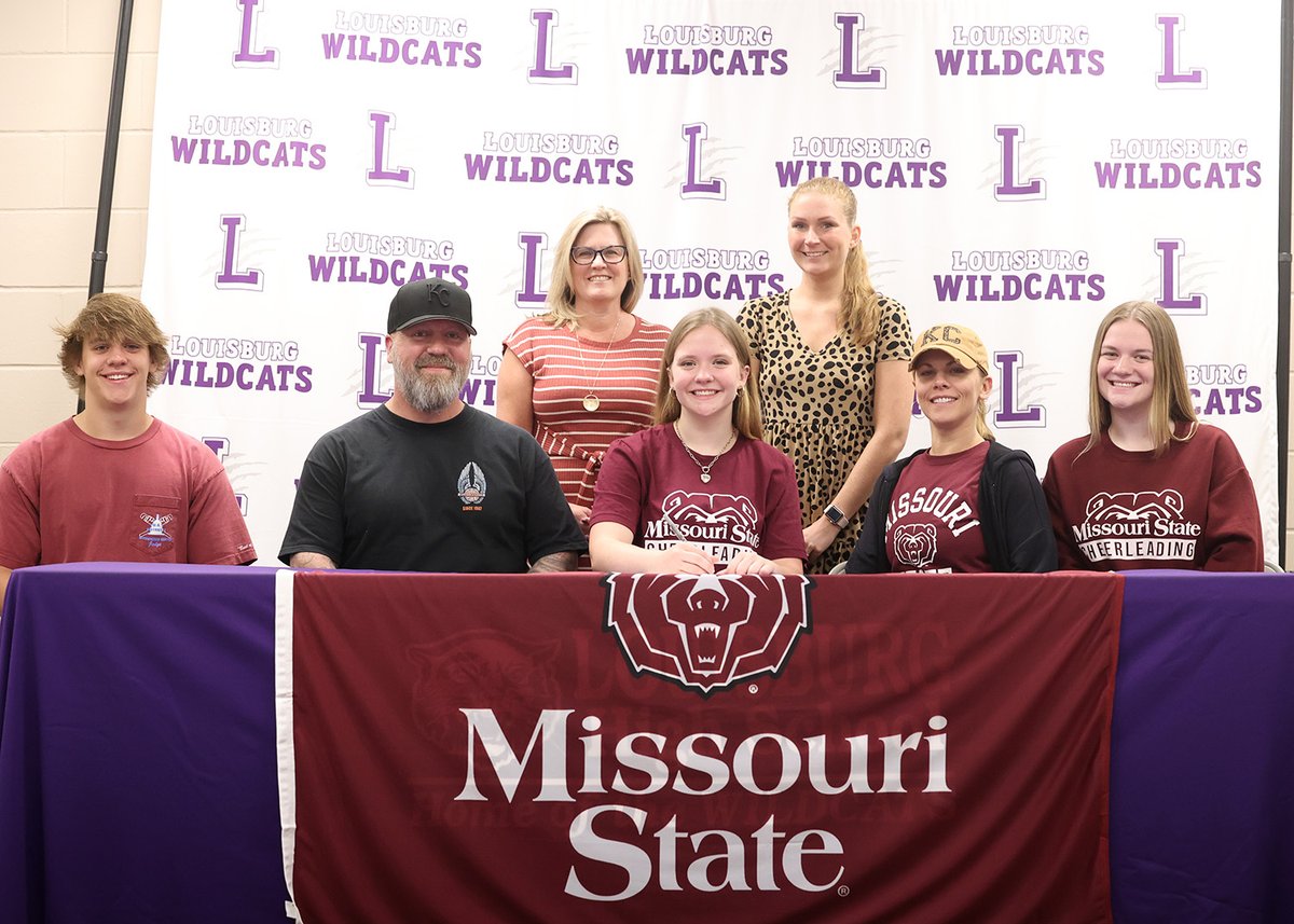 Louisburg senior Jolie Hendrickson made it official today during a signing ceremony in front of her family and friends. Hendrickson signed to join the Missouri State cheerleading program next season. Congrats Jolie on a great accomplishment and best of luck at Missouri State!