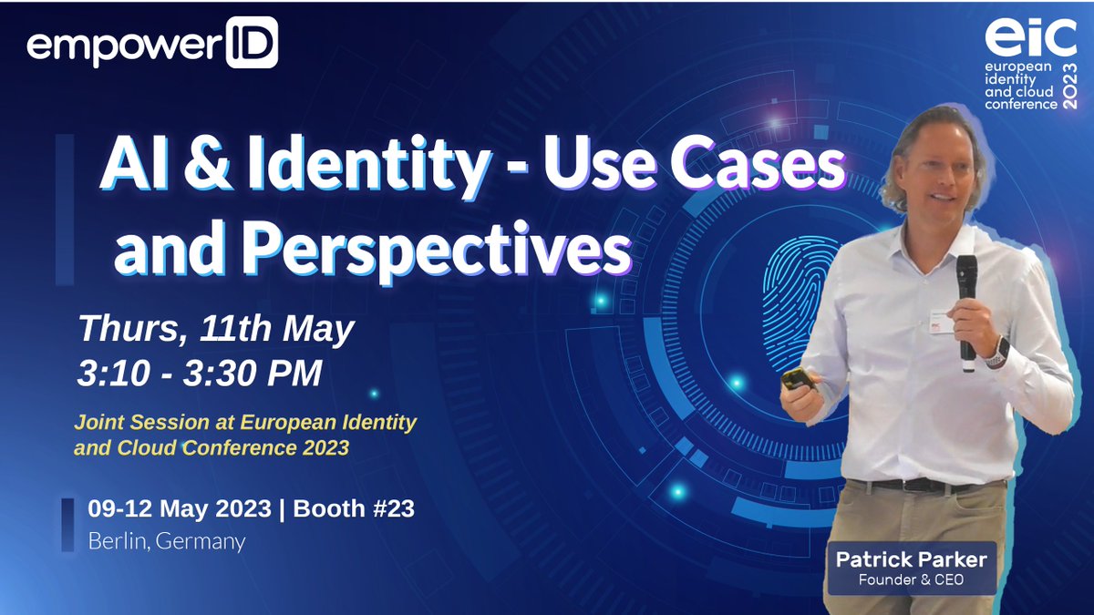 Join us for another thought-provoking session with Patrick at #EIC2023, as he dives deep into the intersection of #AI and #Identity. Exploring the fascinating use cases and perspectives of how AI is shaping the future of identity management.

Learn More: bit.ly/3nRukC2