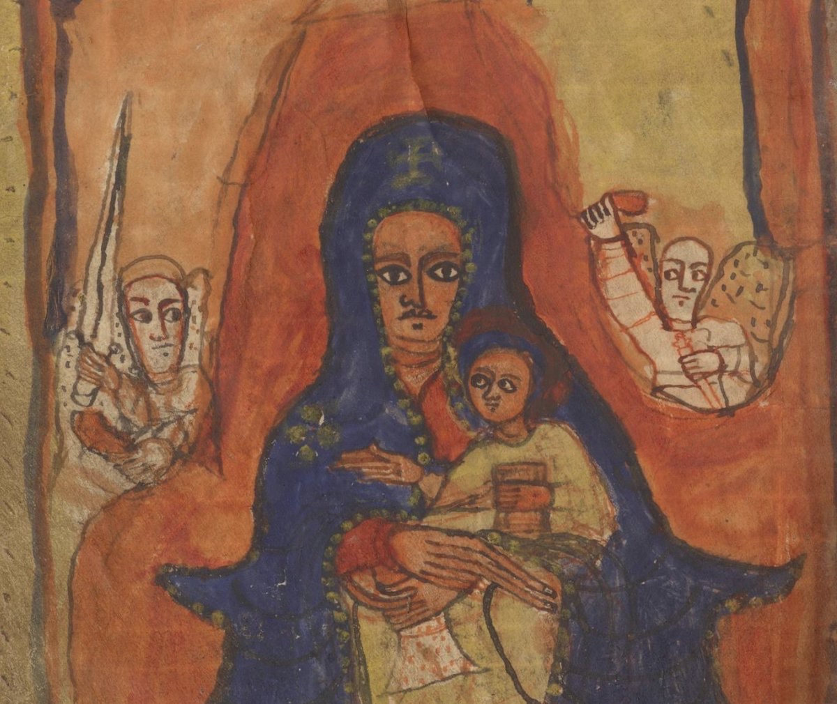 'Mother, the angels look fierce today!'   #StMary #BabyJesus #angels #guardianangels #africanart