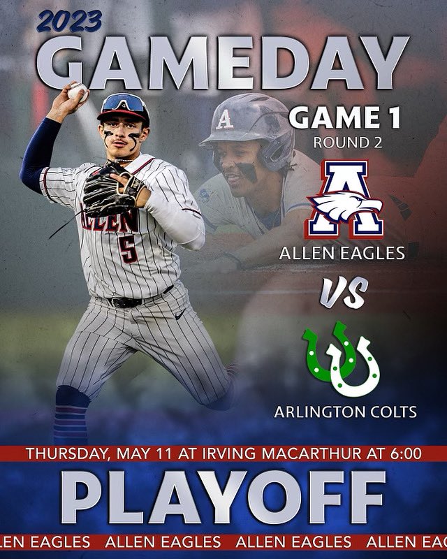 alleneagleshrc's tweet image. Playoff GAMEDAY! 
Allen 🦅 vs Arlington 
🚌Bus Sendoff 3:45 at Basball lot
⏰ GAMETIME 6:00
🏟️Irving MacArthur
🎟️ irvingisd.net/athleticsticke…
📸 @bigedmachine 
Go Allen! Beat Arlington! 
#catchagame #catchaplayoffgame #allenstrong 💪🏼