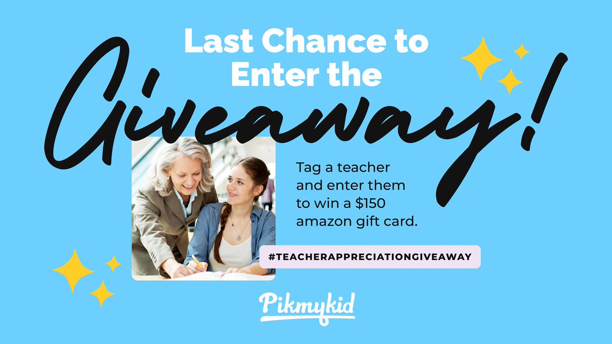 ⚡️LAST CHANCE to enter to win the #GIVEAWAY💸! 

Win a teacher a $150 amazon gift card.
👉🏽Tag them &amp; follow Pikmykid.
Share how they made an impact in your life!

Winner📣Friday at 5pm ET.

How we support teachers on a daily basis▶️hubs.li/Q01NxcGm0

#pikmykid #schoolsafety