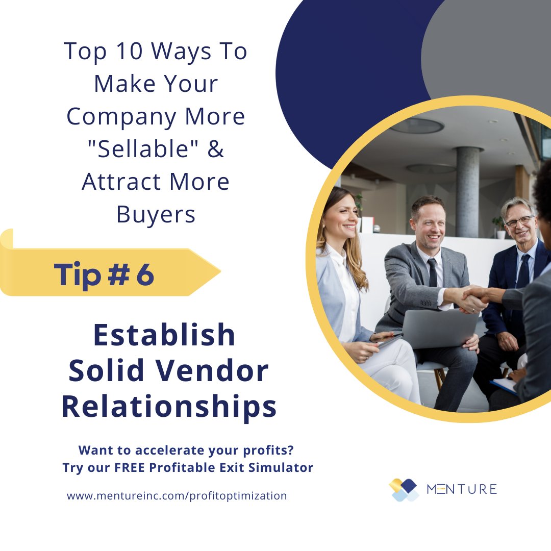 Top 10 Ways To Make Your Company More 'Sellable' & Attract More Buyers - #6: Establish Solid Vendor Relationships

Strong relationships with vendors can provide a competitive advantage and make your business more attractive to buyers.

#sellmybusiness #growthpotential