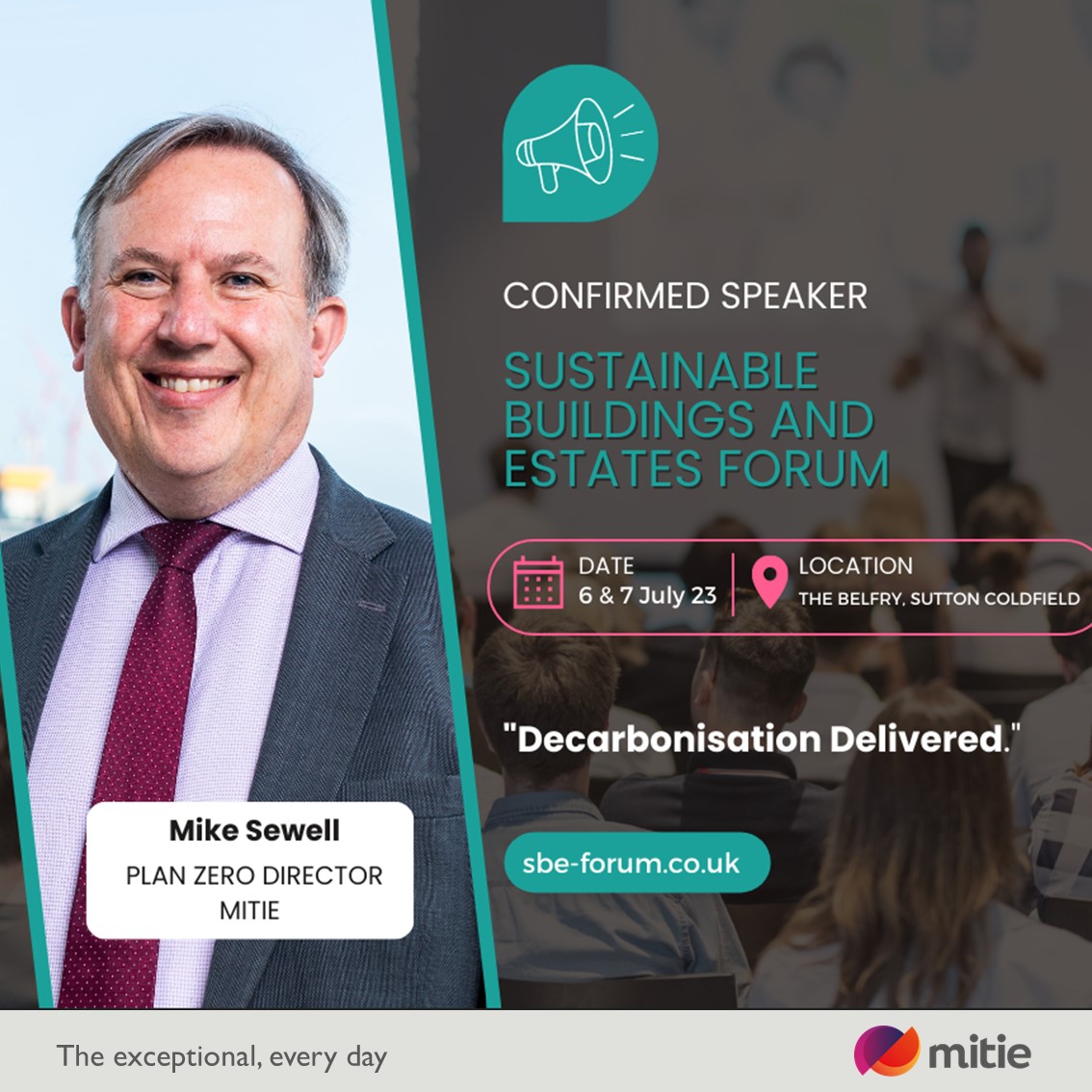 mitie's tweet photo. Join Mike Sewell, @MitiePlanZero Director, at the Sustainable Buildings and Estates forum.

The forum is a must-attend event for estate teams and suppliers.

Find out more > https://t.co/ld7KW1wRTj 

#SBEF | #DecarbonisationDelivered https://t.co/r3sIES4CT8