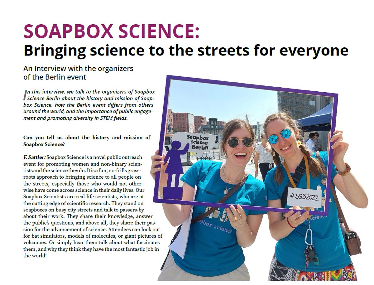 Soapbox Science Berlin (@berlin_soapbox) on Twitter photo One of our #Berlin members, Franziska Sattler (<a href="/ohyeahfranzi/">Franziska Sattler-Morrison, M.Sc.</a>), had the great pleasure to talk to <a href="/WileyAnalytical/">Wiley Analytical Science</a> about
<a href="/SoapboxScience/">Soapbox Science</a>: Bringing #science to the streets for everyone
Here’s the link to #WASMagazine where it’s also published: analyticalscience.wiley.com/do/10.1002/was… One of our #Berlin members, Franziska Sattler (<a href="/ohyeahfranzi/">Franziska Sattler-Morrison, M.Sc.</a>), had the great pleasure to talk to <a href="/WileyAnalytical/">Wiley Analytical Science</a> about
<a href="/SoapboxScience/">Soapbox Science</a>: Bringing #science to the streets for everyone
Here’s the link to #WASMagazine where it’s also published: analyticalscience.wiley.com/do/10.1002/was…
