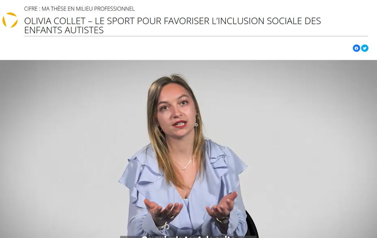 STAPS_Rennes2's tweet image. Olivia Collet, doctorante au laboratoire @VIPS_2  présente sa thèse de recherche CIFRE sur le sport et l&apos;autisme. #stapsapa #autisme #tsa #inclusion #sportadapté
lairedu.fr/media/video/en…