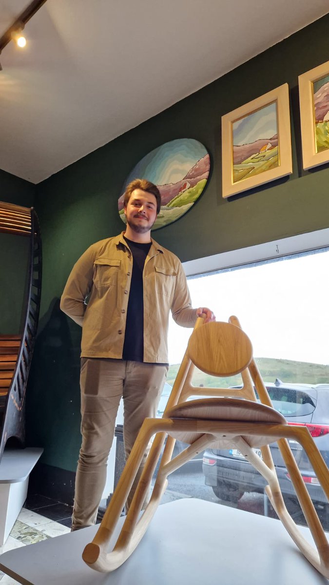 ATU_Connemara's tweet photo. 📢We have a Winner #Outofthewoods
The winning piece in the Joyce's Craft Shop Design &amp; Make Award was made by Matthew Sexton with his scaffold rocking chair. Many congratulations to Matthew and everyone involved in this project.
The exhibition is open until Saturday the 13th May https://t.co/6umavaYglZ