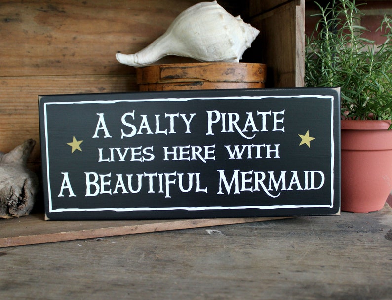 #BeachSign, A Salty #Pirate Beautiful #Mermaid Sign, Coastal Sign, Beach Couple, Mermaid Decor, Pirate Decor,#Housewarminggift #SMILEtt23 #cwsigns  #BeachHouse etsy.me/42puLCH via @Etsy