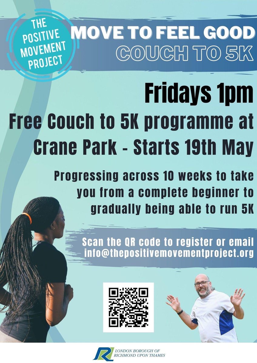 MovePositively's tweet image. Thanks to funding from the Active Richmond Fund, we are bringing free outdoor sessions to Crane Park and Murray Park to support physical and mental wellbeing. Pls RT #couchto5K #running #moveformentalhealth