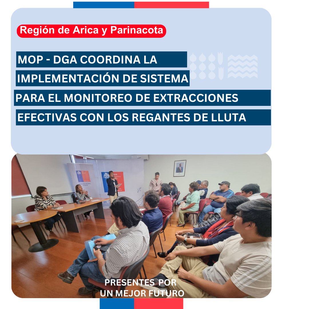 moparica's tweet photo. #Seguridadhídrica MOP- DGA junto a la Comisión Nacional de Riego CNR realizaron reunión de coordinación con la Junta de Vigilancia del río Lluta y regantes, en el marco de la implementación del Sistema de Monitoreo de Extracciones Efectivas. #Seguimosavanzando https://t.co/XWV0b6OKL6