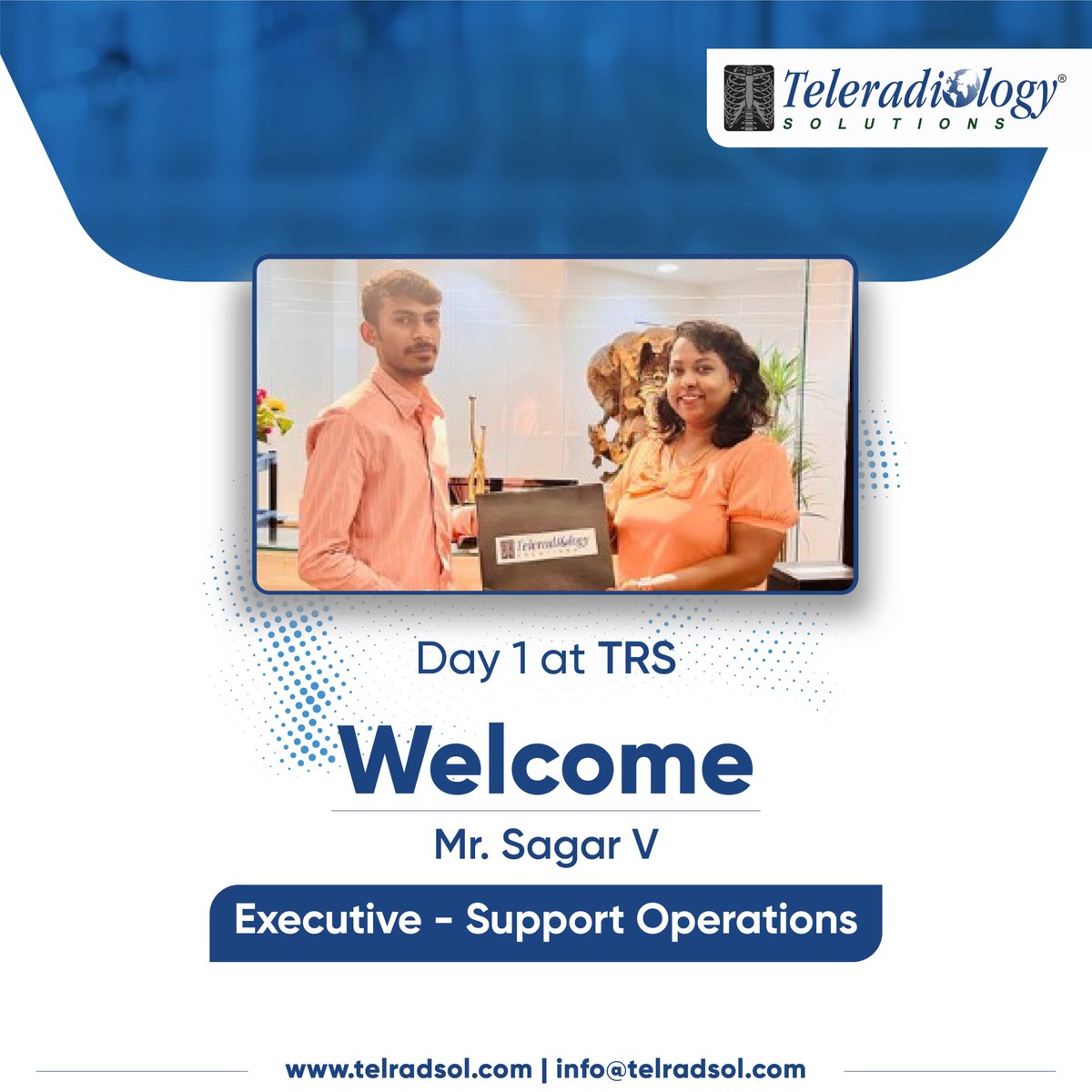 teleradsol's tweet photo. We are delighted to have Mr Sagar V on board. On behalf of the team and the management, we would like to extend our warmest welcome and good wishes!
The team is expanding as we grow.
Learn more about the new opportunities at #TRSJobs : https://t.co/IjSeJ9x6Ql
#TRS #jobs https://t.co/cLwgNl86Vo