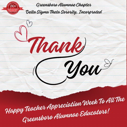 DSTGreensboro's tweet photo. Happy Teacher Appreciation Week to all the Greensboro Alumnae Chapter Educators! We love and appreciate you! 

#TeacherAppreciationWeek #ThankYou #GACEducators #GACDST #1913 https://t.co/VCj1Vf8W2O