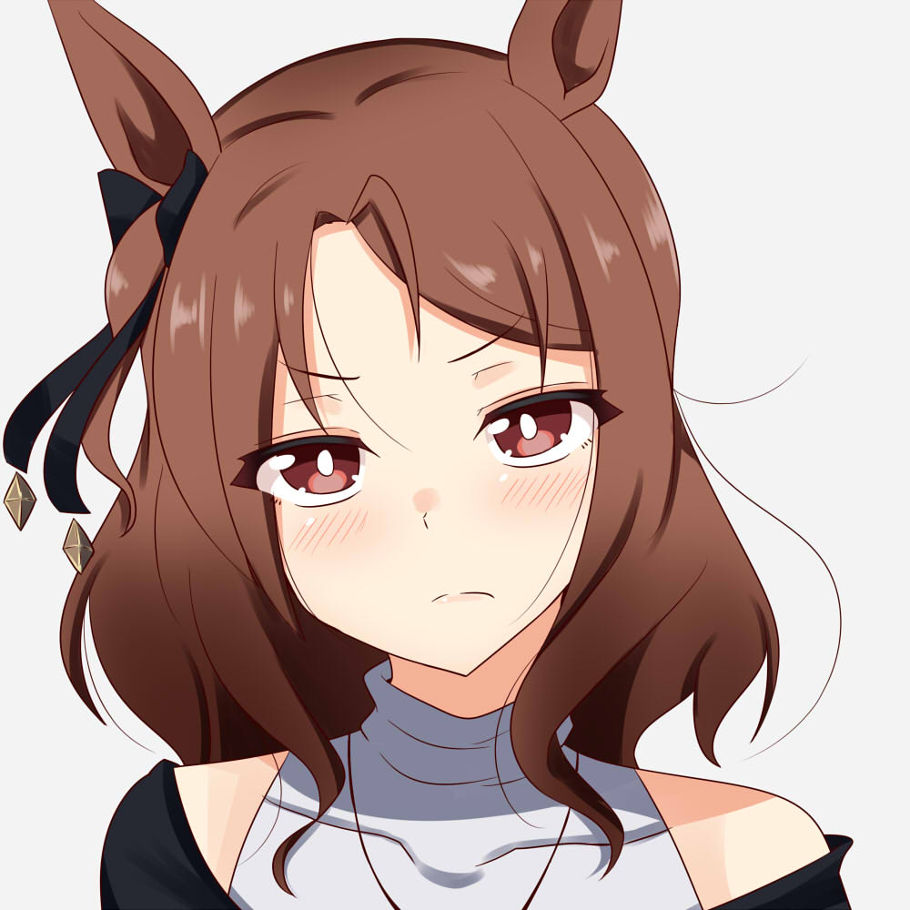 1girl animal ears solo horse ears brown hair white background looking at viewer  illustration images