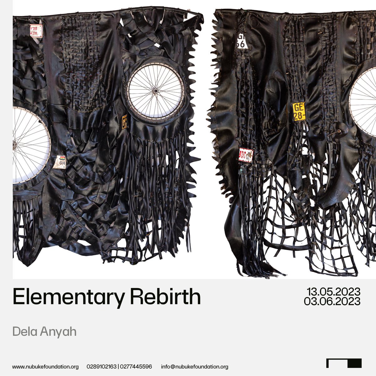 Join us this Saturday May 13 for the opening of ‘Elementary Rebirth,’ a solo exhibition by Dela Anyah <a href="/delaanyah/">DELA ANYAH</a>, the 2022 Noldor Residency Artist-in-Residence.

The exhibition, transforms up-cycled rubber tires into creating his magnificent works of art.