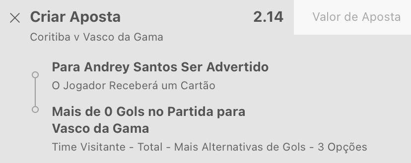 Realtips77's tweet image. gosto MUITO dessa aqui!
Tô entrando com 2u!
entrei com um valor mais alto, tô confiante q o andrey vai tomar esse cartão! Pois está pendurado e vai se apresentar amanhã na seleção!