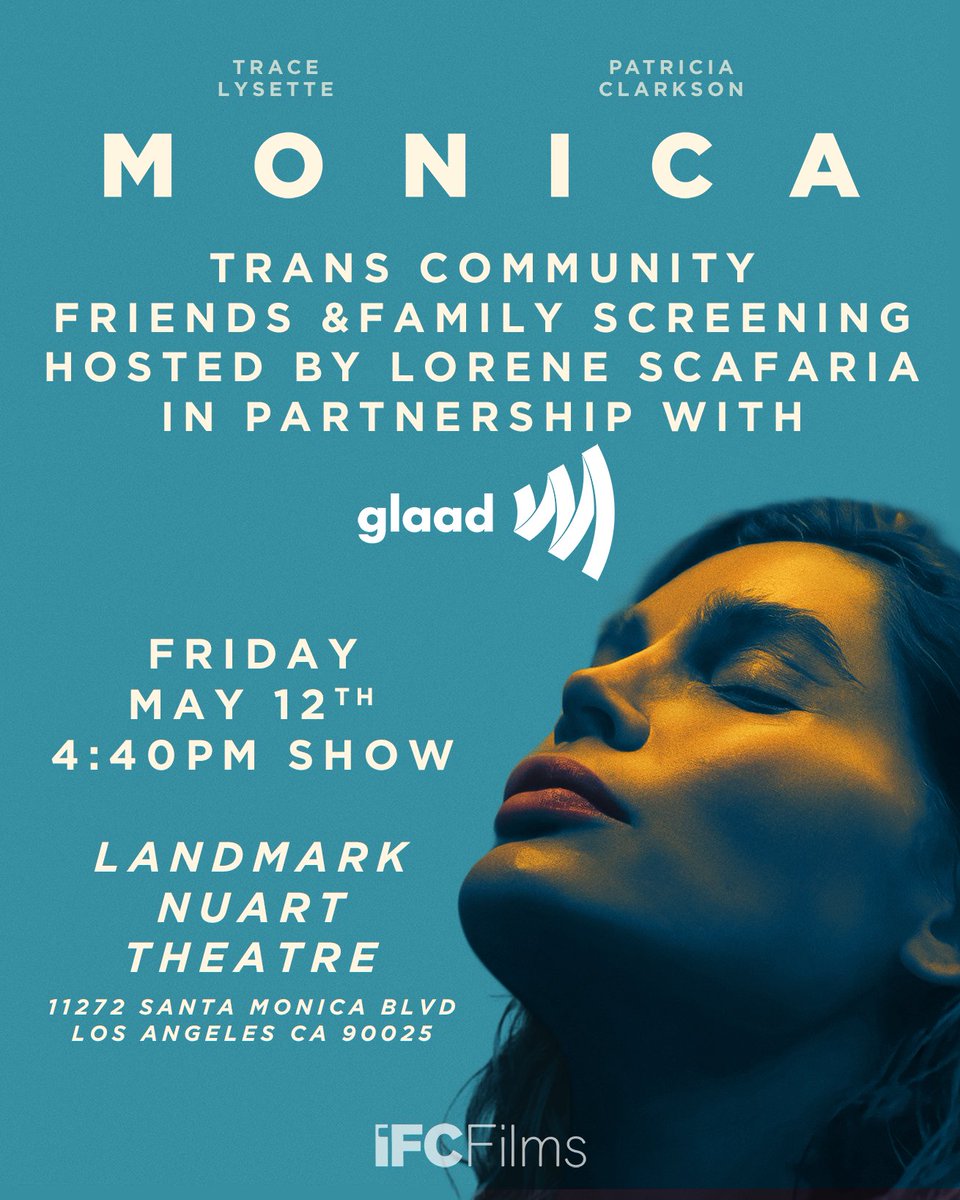 glaad's tweet photo. RSVP NOW: Trans community friends and family screening of #MONICA hosted by Lorene Scafaria in partnership with GLAAD https://t.co/AgS3ohArAz https://t.co/jSK6mpwzCh