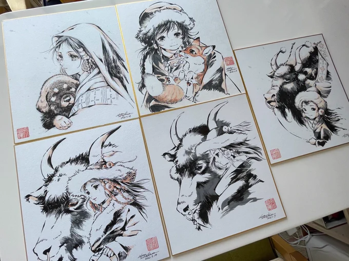 【Japan Comic Art Expo2023】5/20,21両日参加。事前に描いた色紙等を持ち込みで並べて販売します。題材は姫川オリジナル作品か動物をテーマにしたもの。コンディション次第ですが会場でコミッションお受けする予定です。会場でお声がけしてみてください。 #ジャパコミ