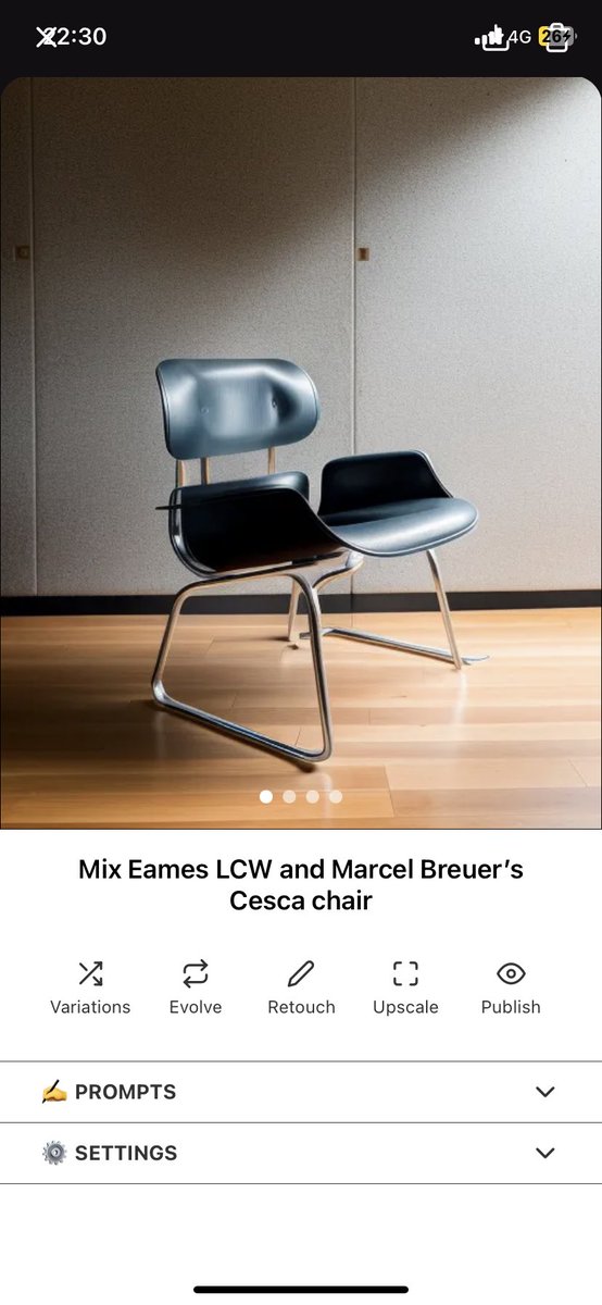 Eames 85%
LCW 10%
Marcel Breuer 0.01%
Cesca chair 4.99%
ネット上の情報量の差が反映されているのか…？
#画像生成AI  #starryai