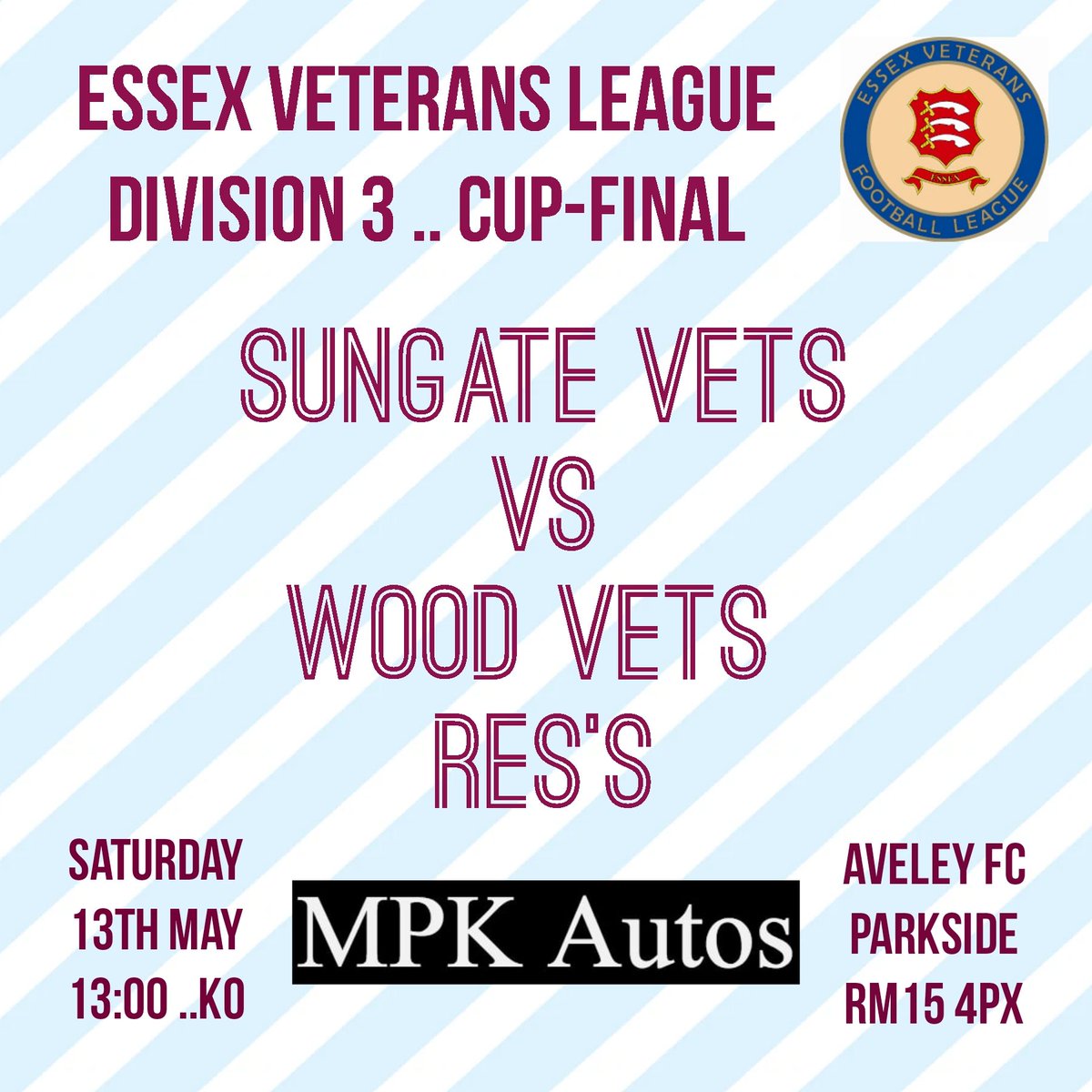 This Saturday afternoon the Wood Vets Res's make the short trip to Aveley FC, where they play @Sungatevetsres in the <a href="/EssexVetsLeague/">Essex Vets League</a>  Division 3 Cup-Final.

#UptheWood