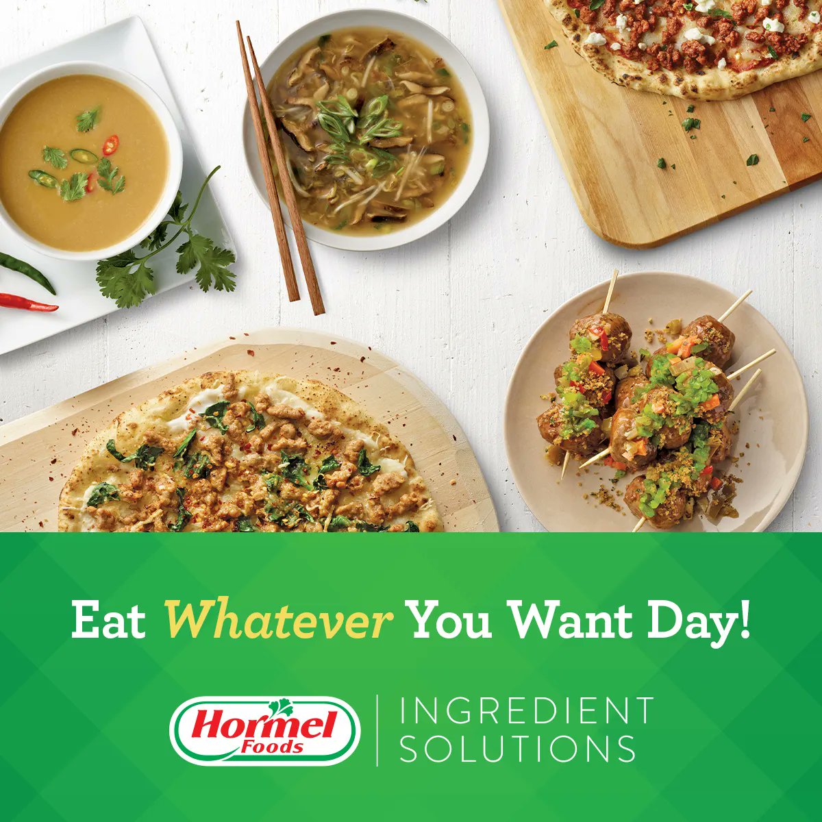 HormelIngSol's tweet photo. It's National Eat What You Want Day! Which, frankly, we believe should be every day. 🌭🍕🍔🍟
 
Food is our fuel and you deserve only the best ingredients.
 
Learn about our commitment to quality and how our ingredients are formulated by protein experts. https://t.co/cX7lLhYdjr https://t.co/JbUCLJqtrH