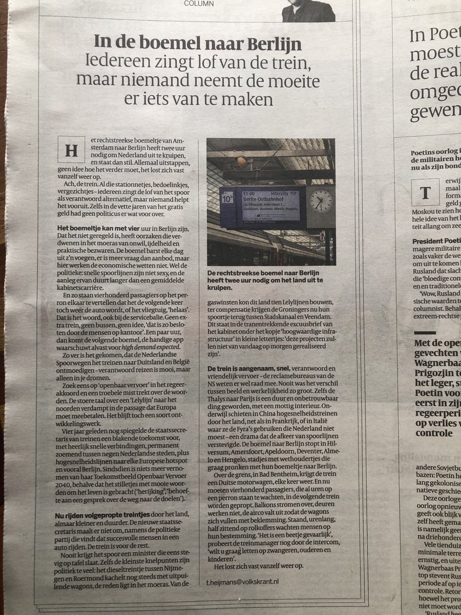 HorlingsH's tweet photo. Column van ⁦@toineheijmans⁩ #trein https://t.co/0QeORbMACB