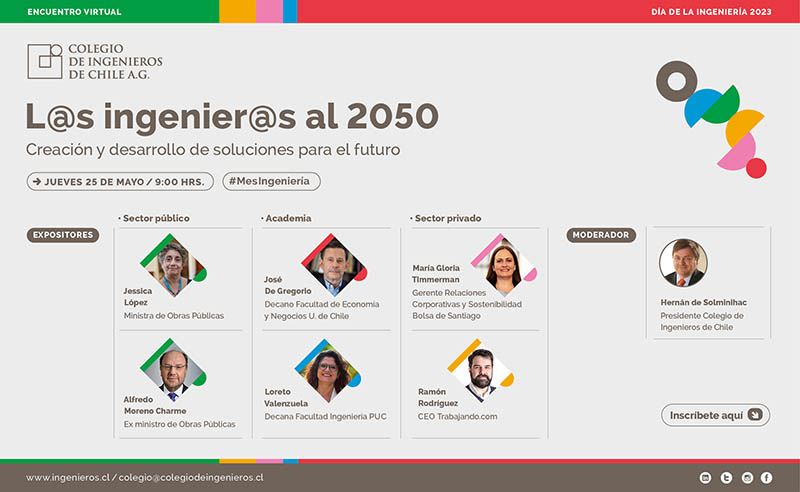 No pierdas esta oportunidad de conocer las visiones sobre el futuro de l@s ingenier@s desde el sector público, privado y la academia ¡Sé parte de la creación y diseño de soluciones innovadoras! #IngenierosAl2050 #MesIngenieria #DíaDeLaIngeniería Unirse ingenieros.cl/event/conmemor…