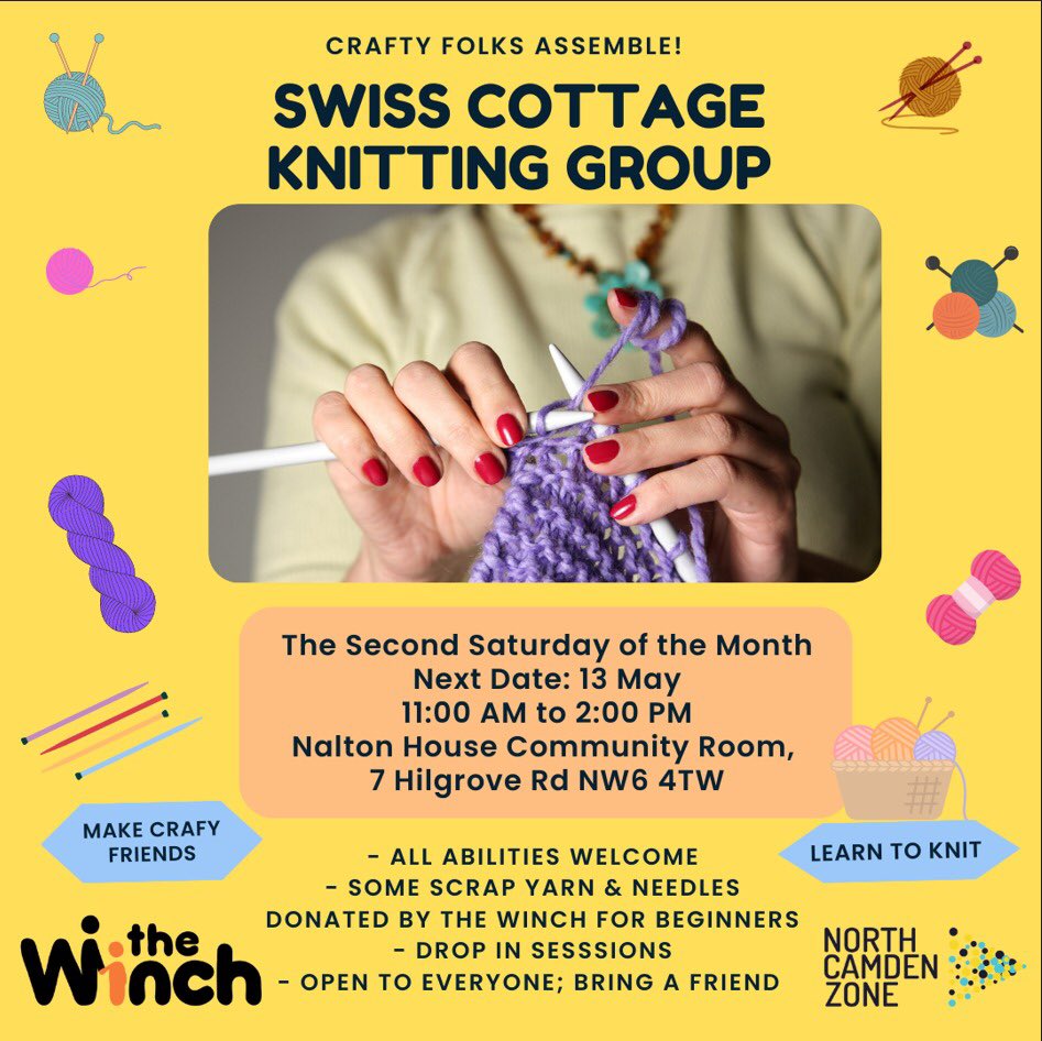 🧶FREE🧶MONTHLY🧶KNITTING🧶MEET-UP🧶 
Following the success and joy of the #CommunityCreates knitting club, our Hilgrove Community Organisers have decided to keep the sessions going, with a free learn to knit club every second Saturday of the month on the Hilgrove Estate.