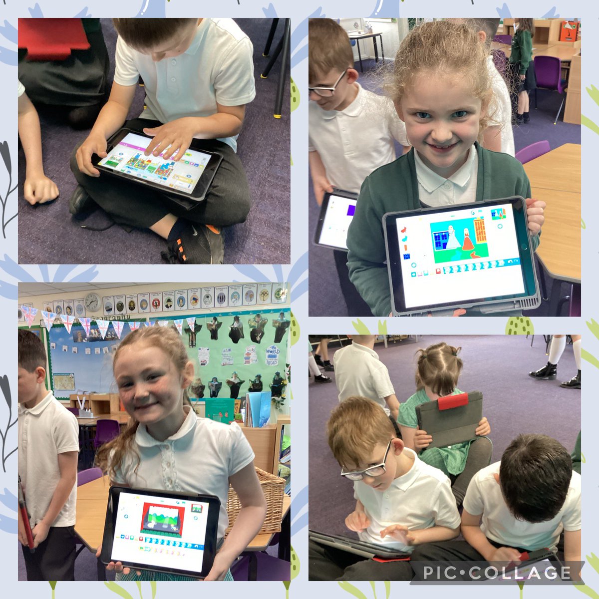 BaderPrimary's tweet photo. Y2J have been creating their knock knock jokes using ScratchJr. It was tricky creating the algorithms so that each sprite spoke at the correct time! #BaderComputing #RRS31 https://t.co/togKTKfxgy