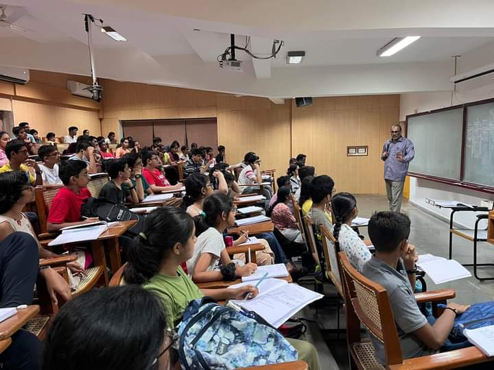 raisingamath's tweet photo. 102 high schoolers attending #RAMTP at CMI are getting exposed to courses from Blockchains to Galois Theory to Solving Quadratic Indeterminate Equations explained by Brahmagupta & Bhaskaracharya centuries earlier. Students get to attend lectures & learn with like-minded peers. https://t.co/B4lh8kCd7y