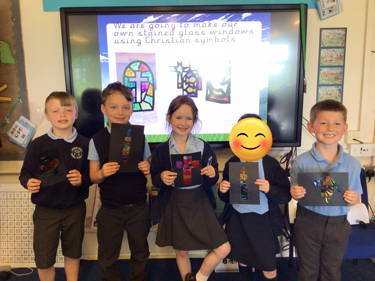Year2_GV's tweet photo. In RE, we have been looking at the church and why Christians might go there to pray. We discussed how the pictures on the stained glass windows tell the stories of the bible. We then made our own stained glass windows showing different Christian symbols #peripower #powersinaction https://t.co/5hi4hyGBo9