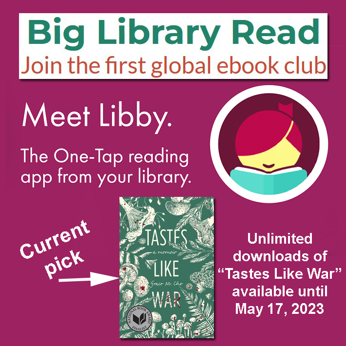 Have you heard about #BigLibraryRead? Learn more: fictionophile.com/2023/05/11/hav… The Big Library Read is available in more than 22,000 libraries around the world. #LibraryLove #PublicLibraries @LibbyApp #OnlineBookClub #TastesLikeWar #eReading #eBook @UproarPRagency @GraceMCho