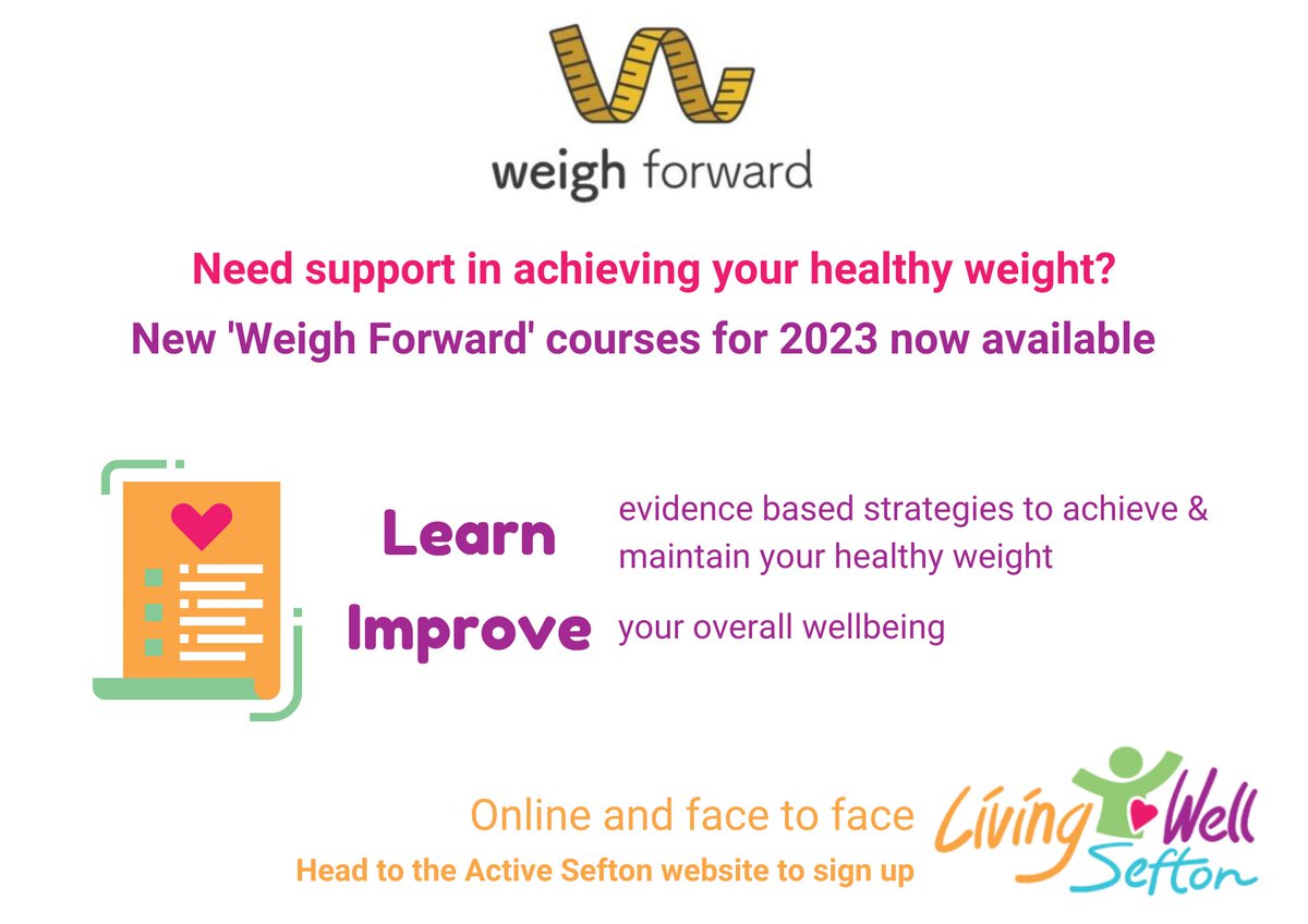 Want to move forward towards your #HealthyWeight? #Sefton residents can sign up with @activesefton to learn strategies & tips to improve your overall health & wellbeing. Find out more: activeseftonfitness.co.uk/weighforward
