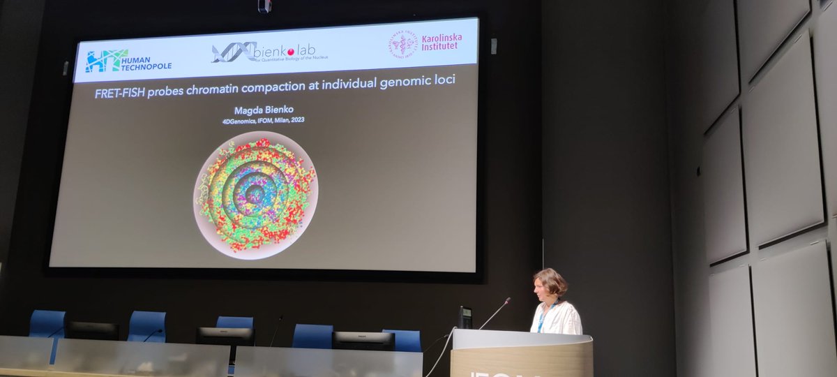 Clockris's tweet photo. @MagdaBienko is playing paintball against chromatin at @IFOMresearch 

"FRET-FISH allows us to measure local DNA compaction at specific DNA loci"

#4dgenomics https://t.co/3SRdImJdlR