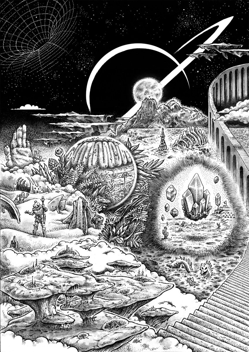 Check out the stunning new artwork by <a href="/ChrisMalecArt/">Chris Malec</a>, featured in the next issue of our weird-fantasy zine Aquilus. It accompanies a feature with random tables to generate fantastical realms for your games. Coming soon!